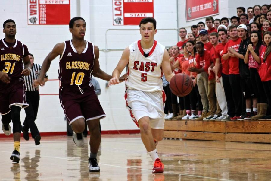 East and Glassboro players compete with one another for the goal. 