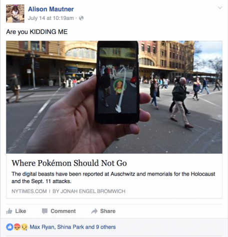 Alison Mautner ('16) is outraged by Pokémon Go characters appearance at Auschwitz, and other Holocaust sites.