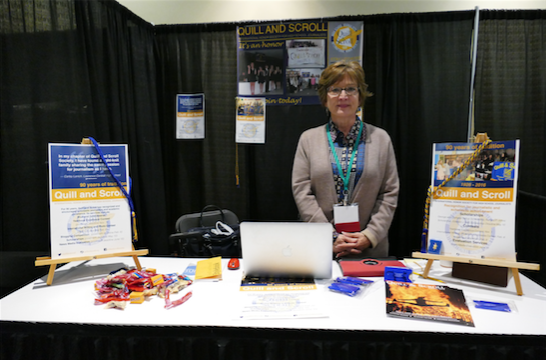 Judy Hauge showcases the Quill and Scroll organization at the #nhsjc trade show. 